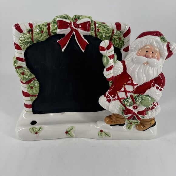 Tablet Holder & Chalkboard Fitz & Floyd Candy Cane Santa Christmas Ceramic Gift - Picture 1 of 11